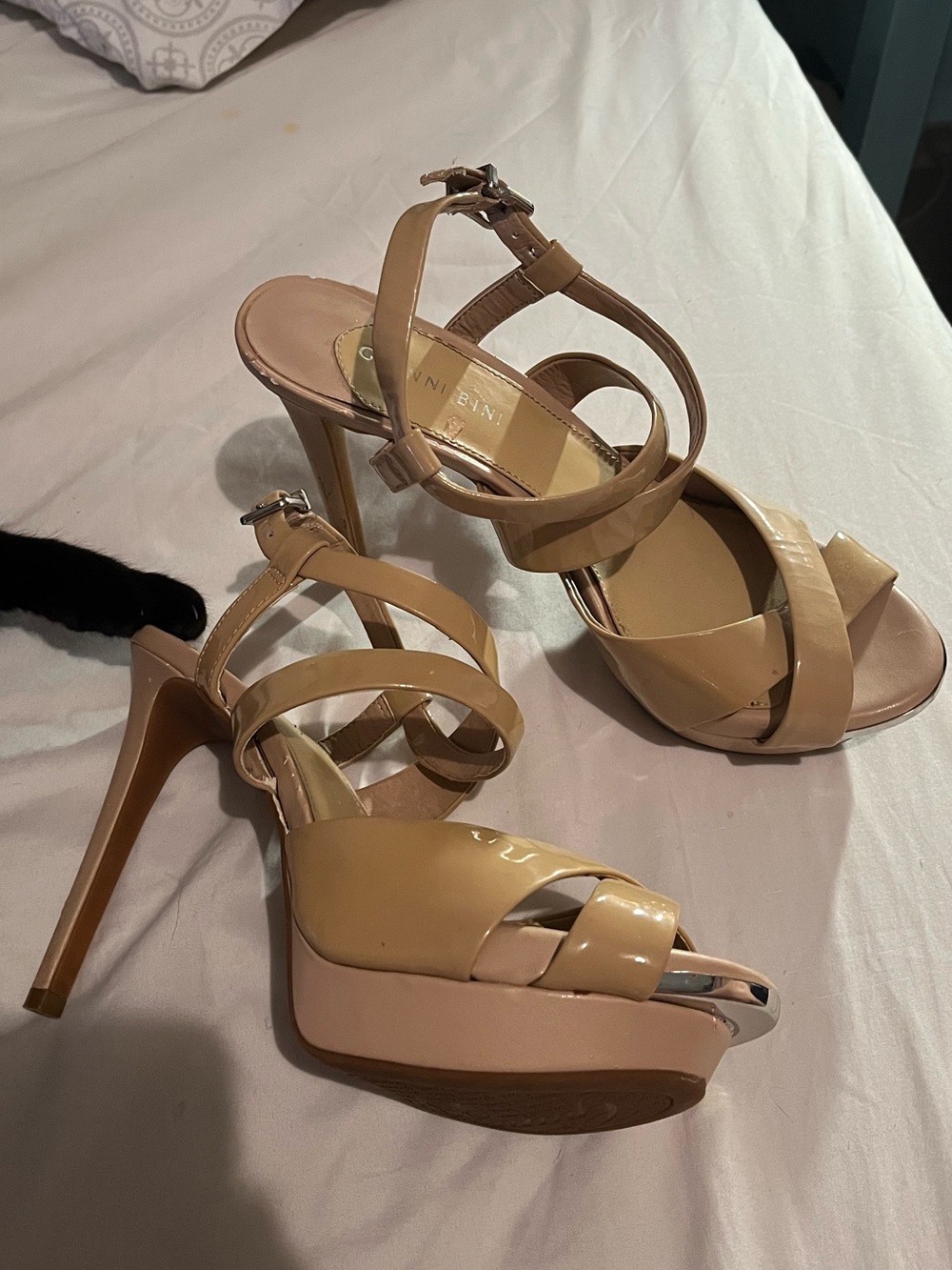 Gianni Bini Nude Patent Platform Strappy Heels